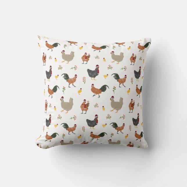 Coussin Motif de Noël Poulets et poulets (Recto)