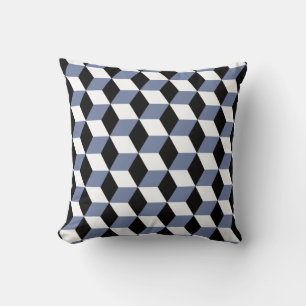 Coussin Motif de noir de ciel et blanc bleu des cubes 3D