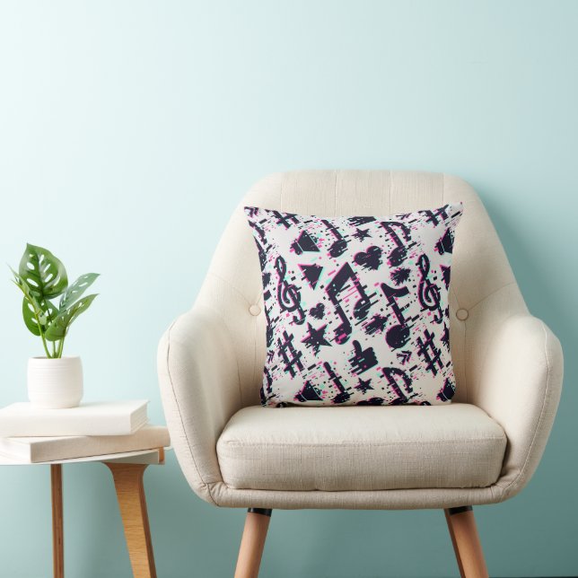 Coussin Motif de notes musicales et de coeurs déformés (Chaise)