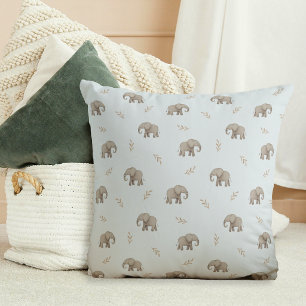 Coussin Motif de nursery Éléphants à l'aquarelle Bleu Pous