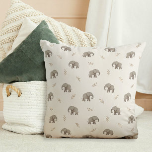Coussin Motif de nursery neutre Éléphants à l'aquarelle