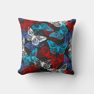 Coussin Motif de papillon Patriotique Rouge Blanc et Bleu