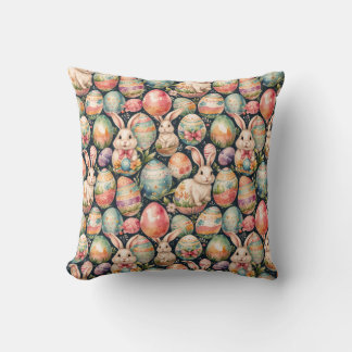 Coussin Motif de Pâques rétro sans couture. Aquarelle