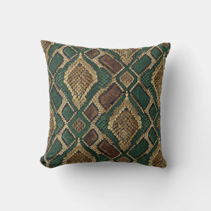 Coussin Motif de peau de serpent vert et or - Impression a