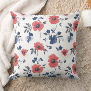 Coussin Motif de pépites d'aquarelle - Rouge, Bleu et Blan