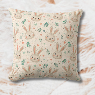 Coussin Motif de petits visages de lapin vintage avec des 