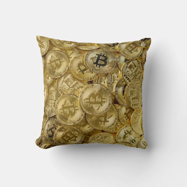 Coussin Motif de pièce Bitcoin BTC Cryptodevise Gold (Recto)