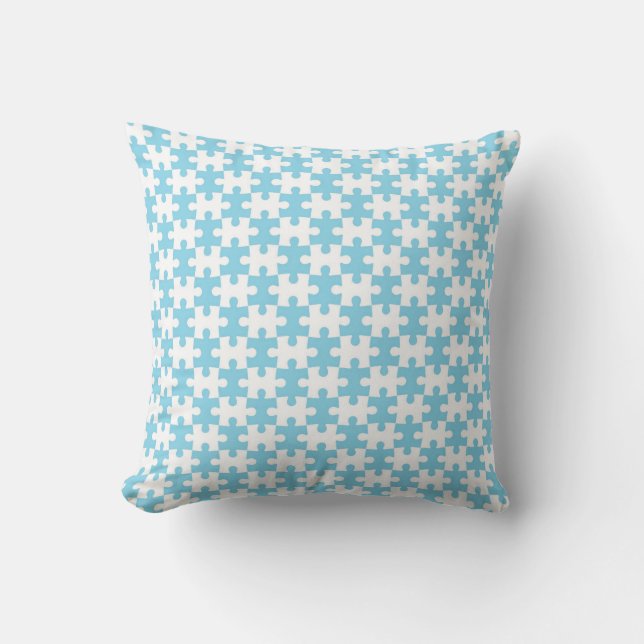 Coussin Motif de pièce de puzzle bleu clair et blanc (Recto)