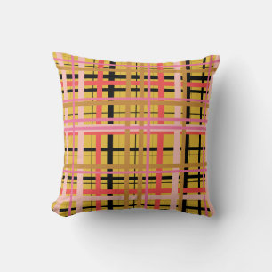 Coussin Motif de plaid coloré moderne et douillet en jaun