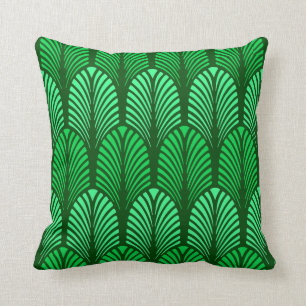 Coussin Motif de plume d'art déco, vert vert