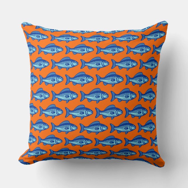 Coussin Motif de poisson - bleu marine et bleu glace sur o (Recto)