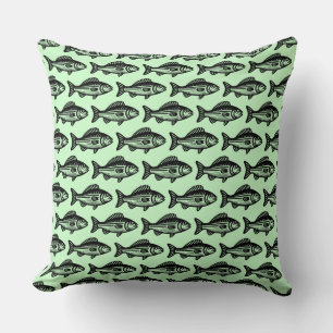 Coussin Motif de poisson - Noir sur Fantôme Vert