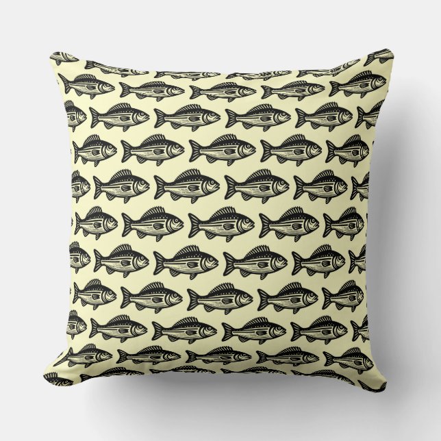Coussin Motif de poisson - Noir sur jaune pâle (Recto)