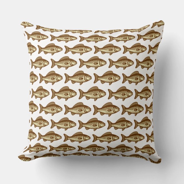 Coussin Motif de poisson - noix et jaune pâle sur blanc (Recto)
