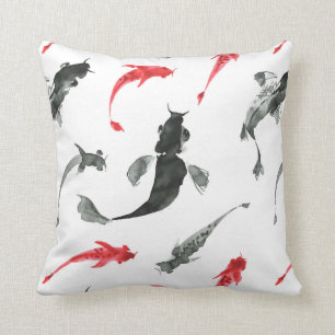 Coussin Motif de poisson, peinture à l'encre japonaise Sum