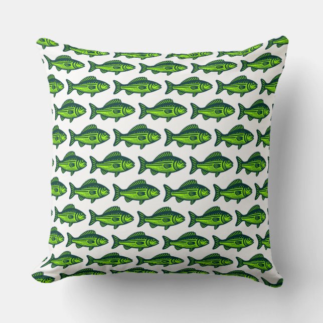 Coussin Motif de poisson - Vert foncé et Chartreus sur bla (Recto)