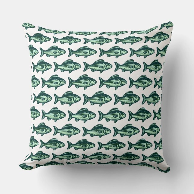 Coussin Motif de poisson - Vert foncé et Vert Fantôme sur  (Recto)