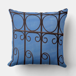 Coussin Motif de porte en fer bleu, Cuba