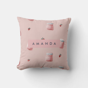 Coussin Motif de pot de fraise rose mignon personnalisé