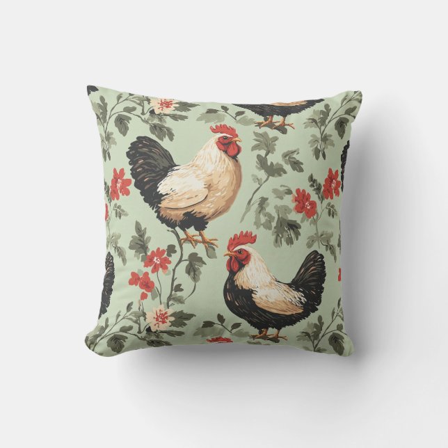 Coussin Motif de poulet à l'inspiration ferme pour des esp (Recto)