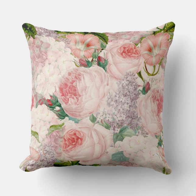 Coussin Motif de printemps Rose Lilacs de peinture rétro (Recto)