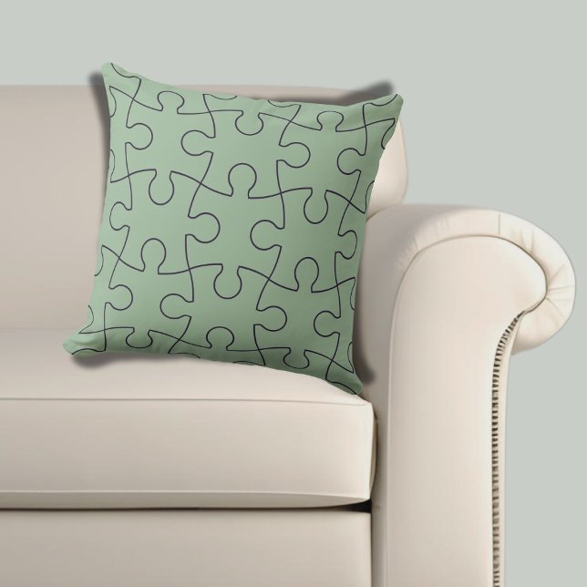 Coussin Motif de puzzle moderne vert & violet Jig Saw (Modern Green & Purple Jig Saw Puzzle Pattern Throw Pillow)
