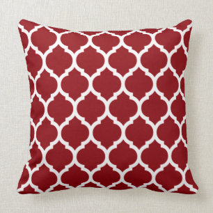 Coussin Motif de quatrefoil blanc et bordeaux profond