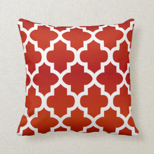 Coussin Motif de Quatrefoil blanc et rouge profond