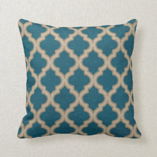 Coussin Motif de Quatrefoil dans la turquoise et le Taupe