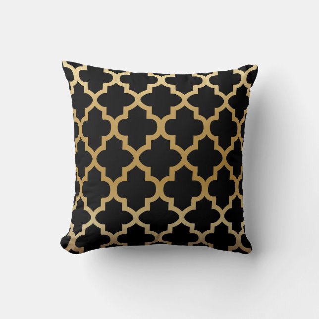 Coussin Motif de Quatrefoil noir sur le Mélange d'or (Recto)