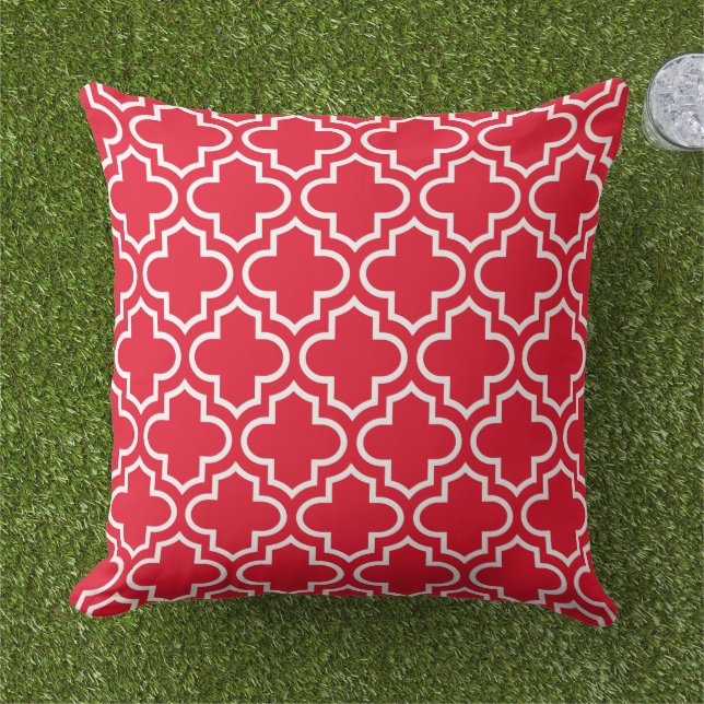 Coussin Motif de Quatrefoil Rouge Marocain moderne (Herbe)