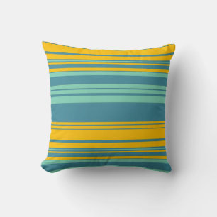 Coussin Motif de rayures bleues à la menthe jaune