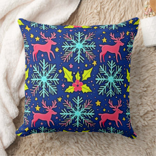 Coussin Motif de rennes de Noël bleu cool