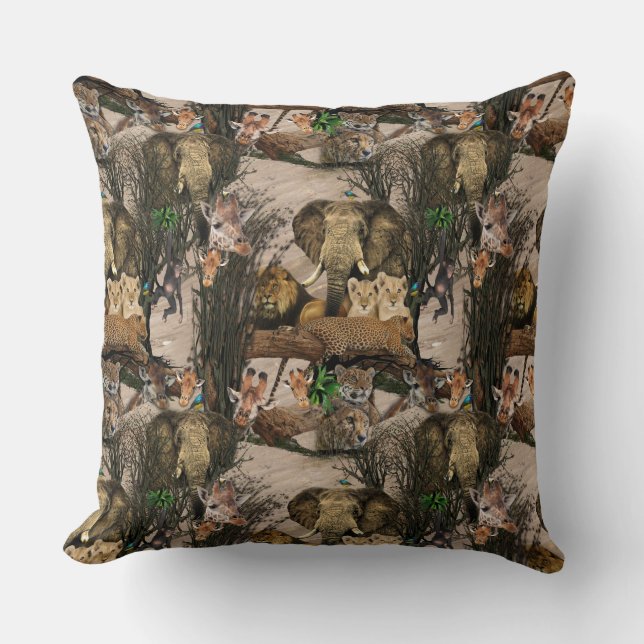 Coussin Motif de répétition de destination Safari Wildlife (Recto)