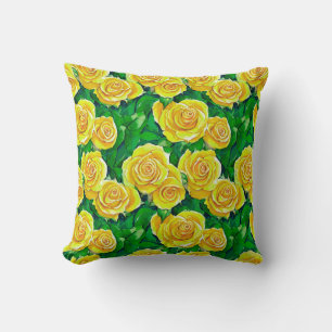 Coussin Motif de Rose d'aquarelle jaune