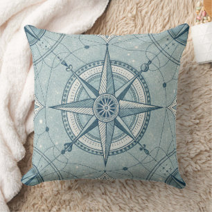 Coussin Motif de rose des vents de compas nautique vintage