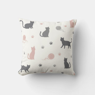 Coussin Motif de silhouette de chat et de fil fantaisiste