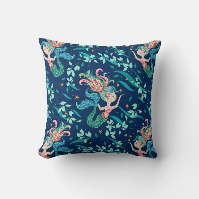 Coussin Motif de sirène de fleurs de mer (Recto)