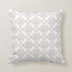 Coussin Motif de style damassé gris et blanc