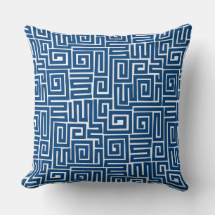 Coussin Motif de style Kuba 280922 - Bleu Shibori sur blan