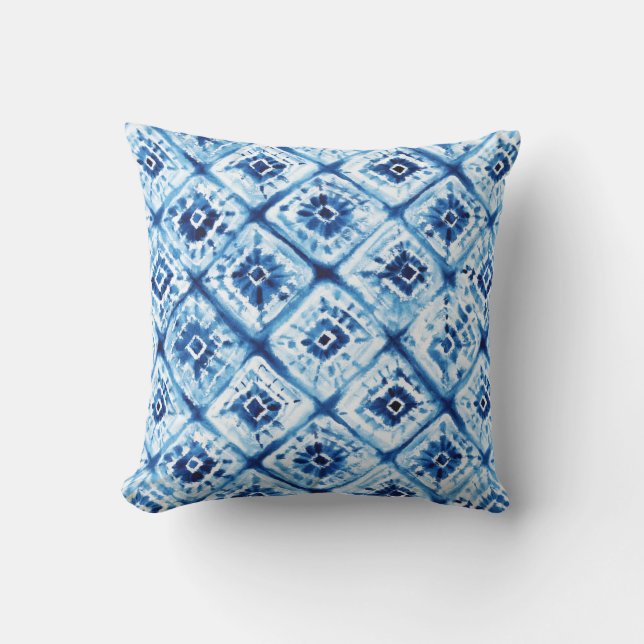 Coussin Motif de teinture à carreaux blanc et bleu (Recto)