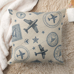 Coussin Motif de timbre de passeport d'aviation vintage (1