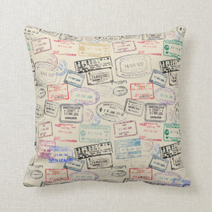 Coussin Motif de timbre de passeport de voyageur du monde