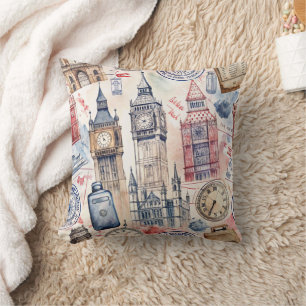 Coussin Motif de timbre de voyage du monde vintage (5)