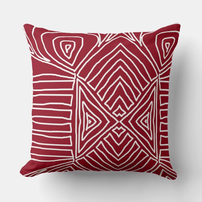 Coussin motif de tissu de boue tribal rouge Maze Africain (Recto)