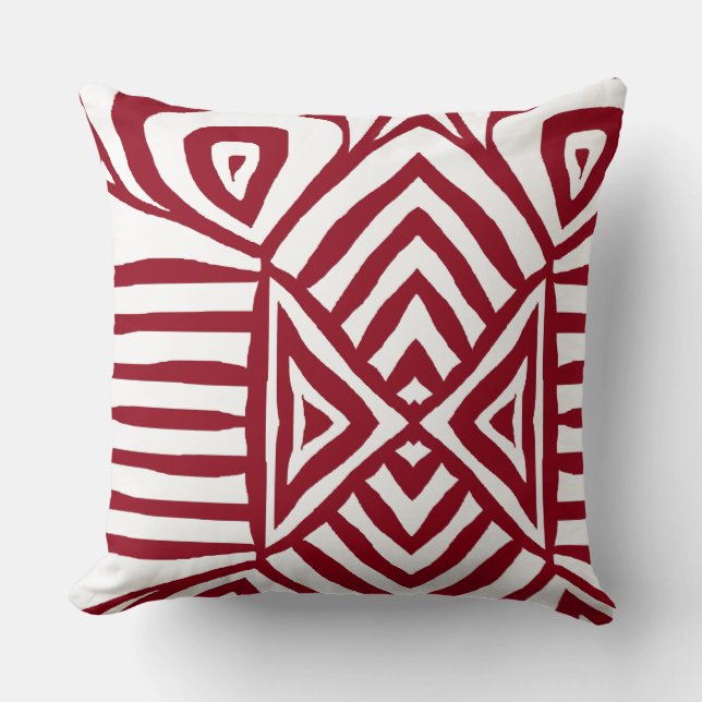 Coussin motif de tissu de boue tribal rouge Maze Africain (Recto)