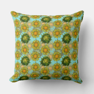 Coussin Motif de tournesol jaune avec feuillage et bourgeo