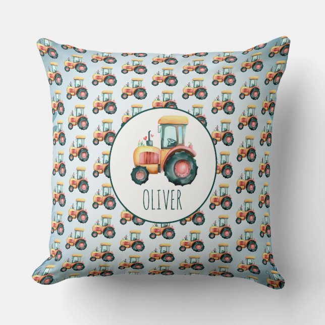 Coussin Motif de tracteur jaune mignon personnalisé (Recto)