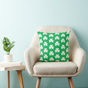 Coussin Motif de trèfle vert et blanc