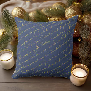 Coussin Motif de typographie de Noël bleu#36 ID1009